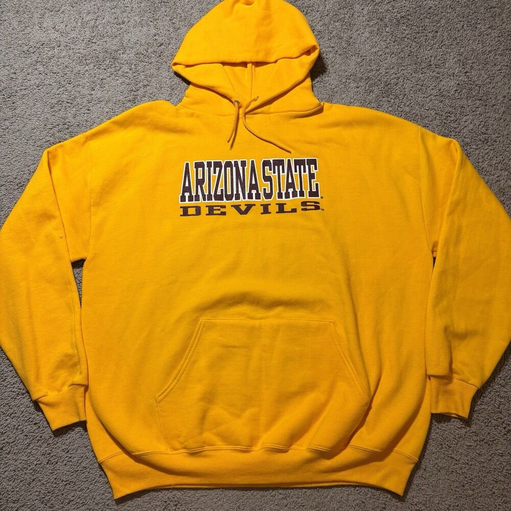 Vintage ASU Arizona State Yellow Hoodie Sweatshirt Mens XL Jerzees